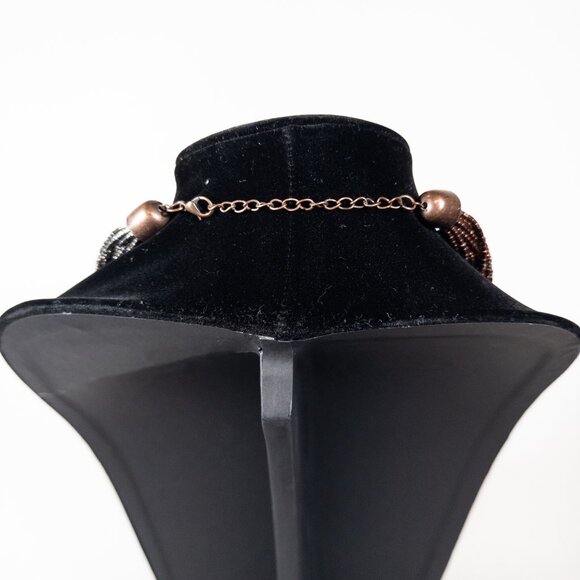 Brown Silver Beaded Multi Layer Chunky Statement Necklace - Picture 4 of 4